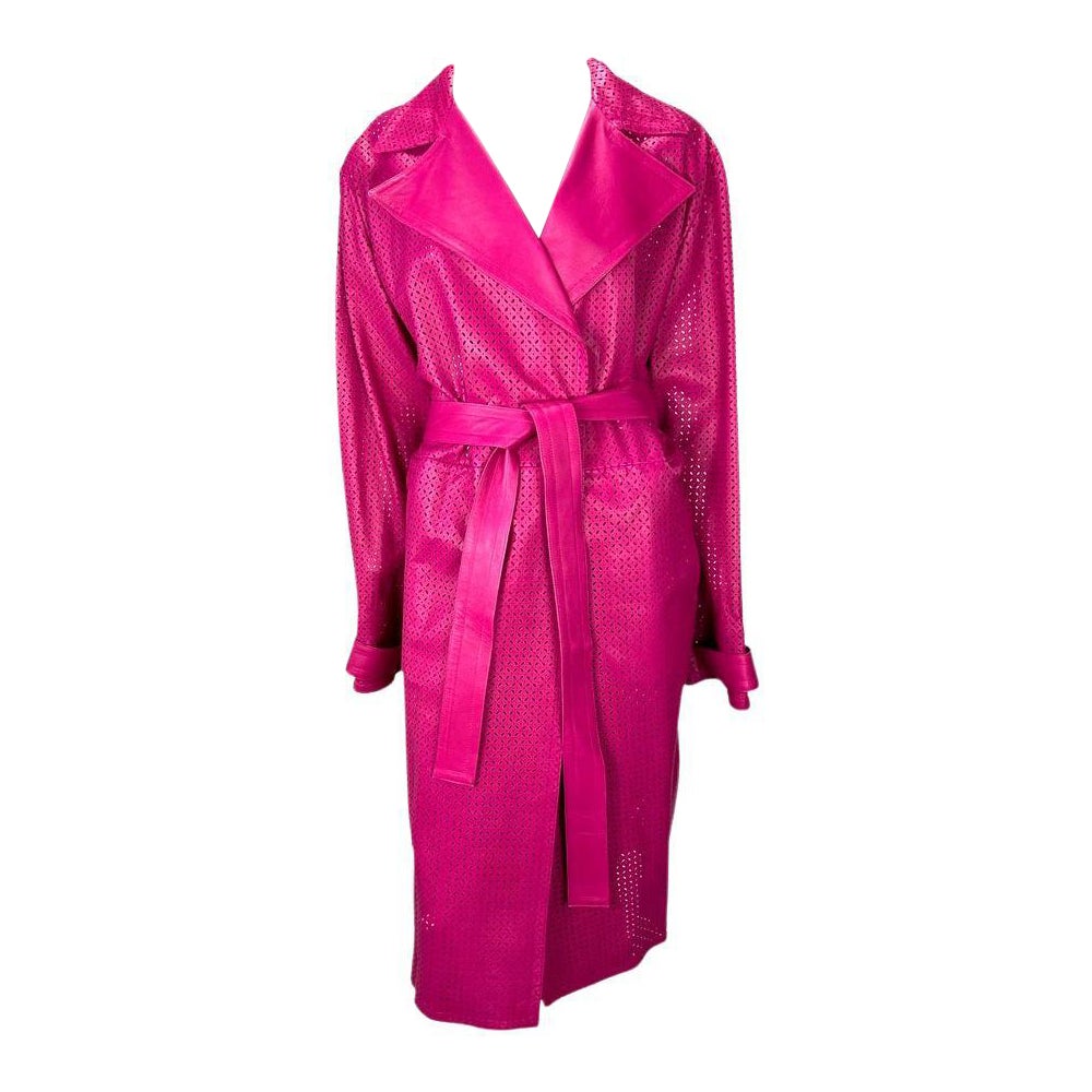 F/W 2002 Gianni Versace by Donatella Runway Pink Perforated Leather Coat