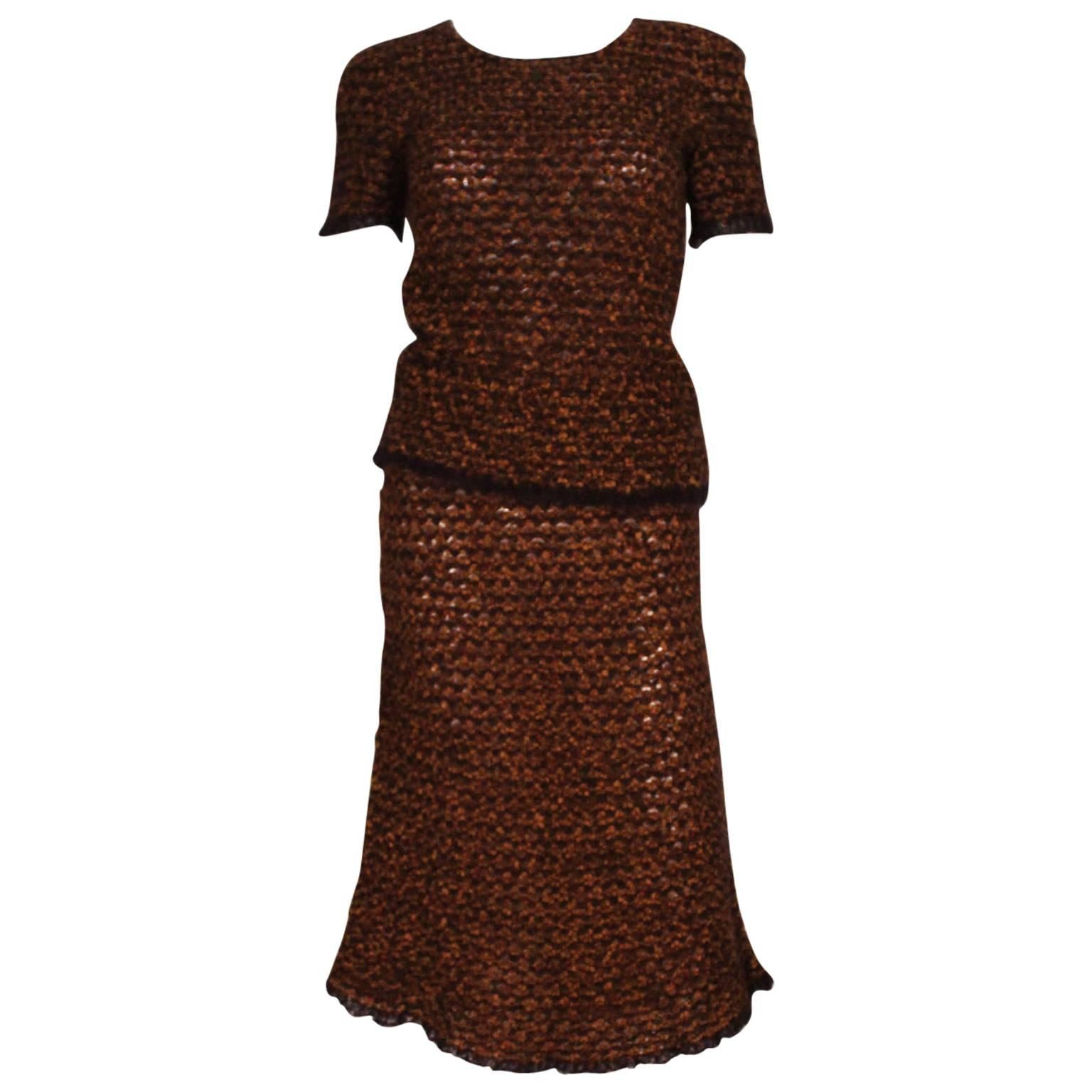 1990s Chanel Chestnut Tweed Look Knitted 2 Piece