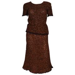 Vintage 1990s Chanel Chestnut Tweed Look Knitted 2 Piece