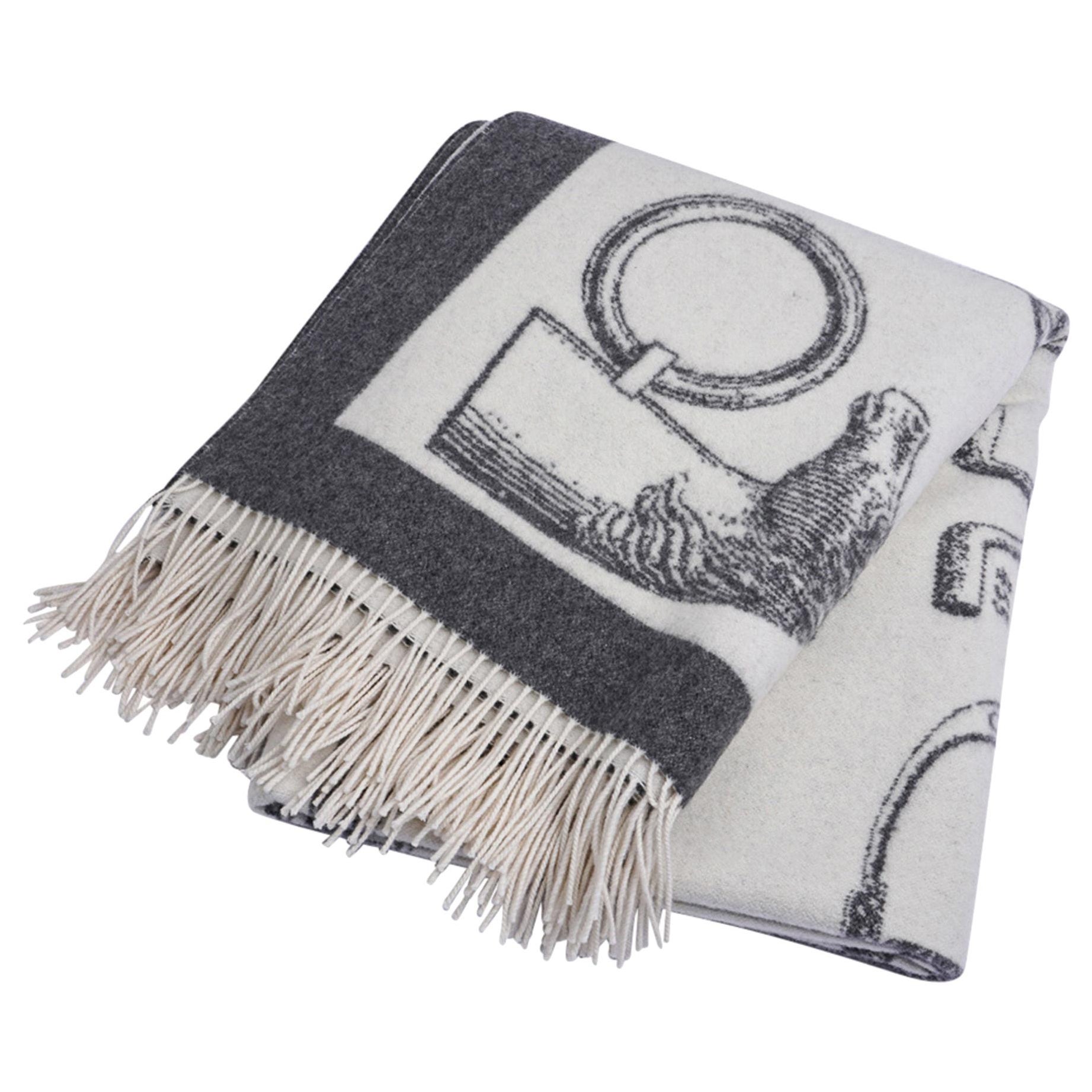 Decken-Metalldecken-Reiterdecken-Gris / Ecru, limitierte Auflage, neu von Hermes