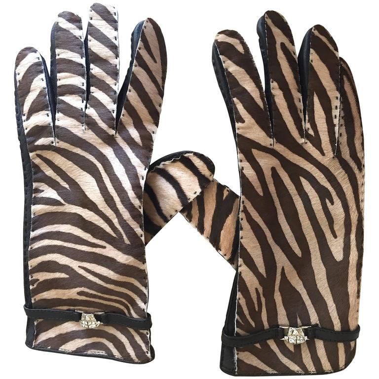 Gianni Versace 1980's Zebra Print Pony Hair Gloves For Sale at 1stDibs