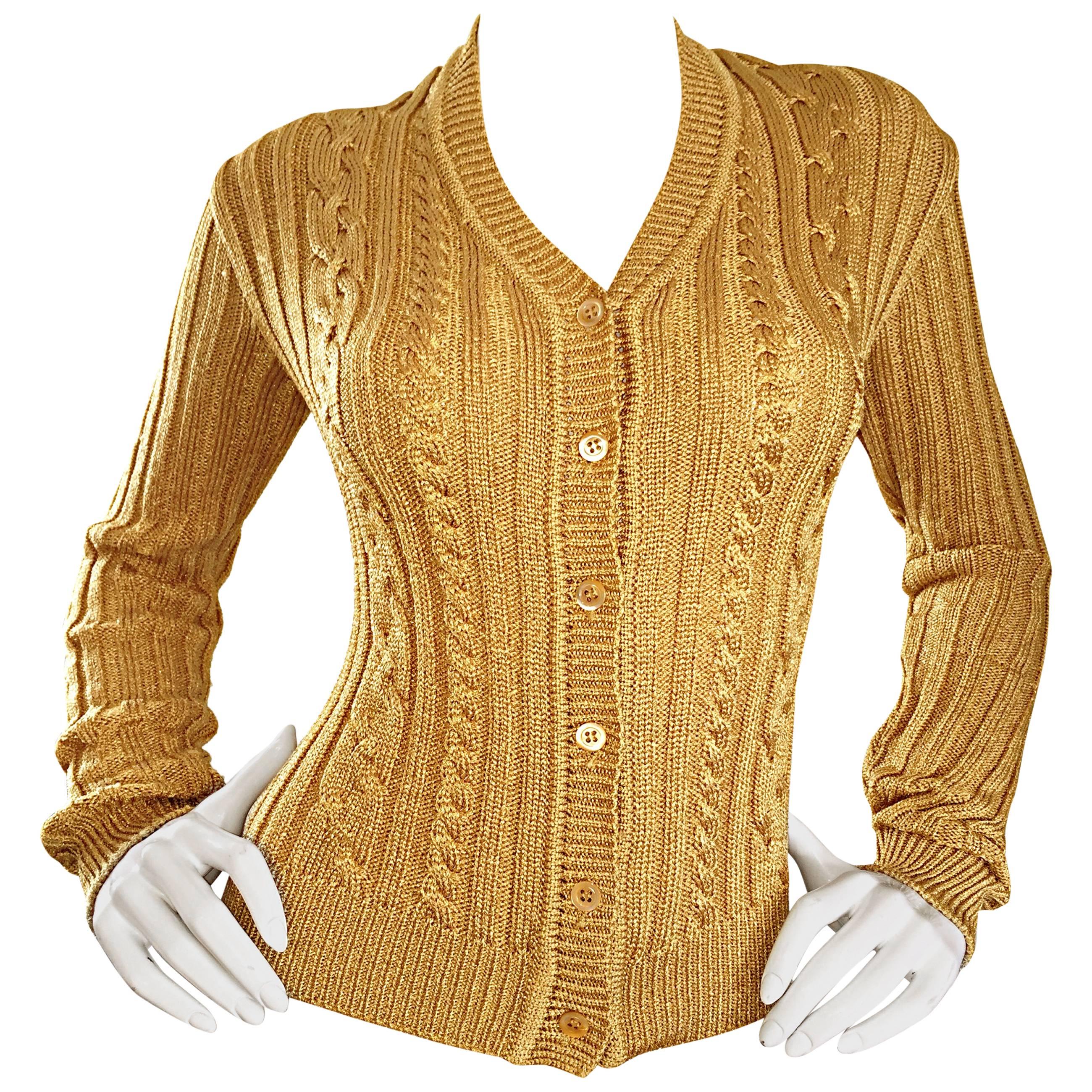 1990s Moschino Cheap and Chic Vintage Gold Metallic Ribbed Cardigan 90s  Sweater at 1stDibs | gold cardigan, gold sweater, moschino cheap and chic  cardigan