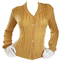 1990s Moschino Cheap & Chic Vintage Gold Metallic Ribbed Cardigan 90s Sweater 6