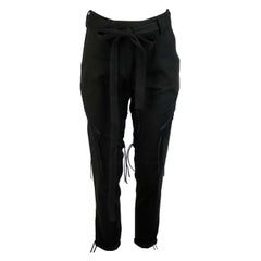 Saint Laurent Lace Up Cotton And Linen Blend Twill Pants FR 34 UK 6