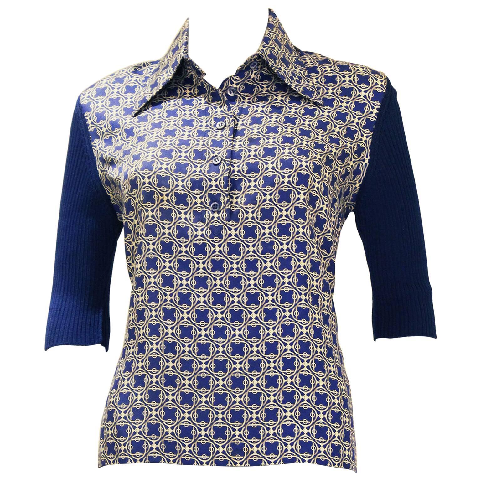 1970's Hermes Silk Fronted Collared Blouse