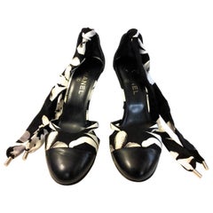 Chanel Heels - Size 39.5 - Black Leather w/ Silk