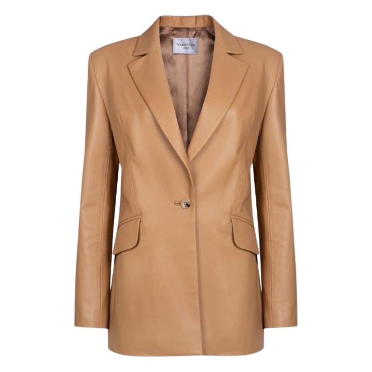 Verheyen London Chesca Oversize Blazer in Camel Leather, Size 14 For Sale