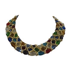 Vintage multicoloured stones gold tone necklace