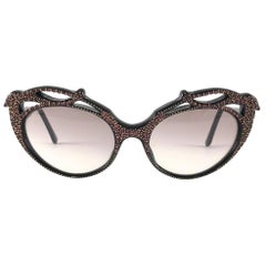New Vintage IDC 102 Bird Rhinestones Accented Sunglasses France 1990's