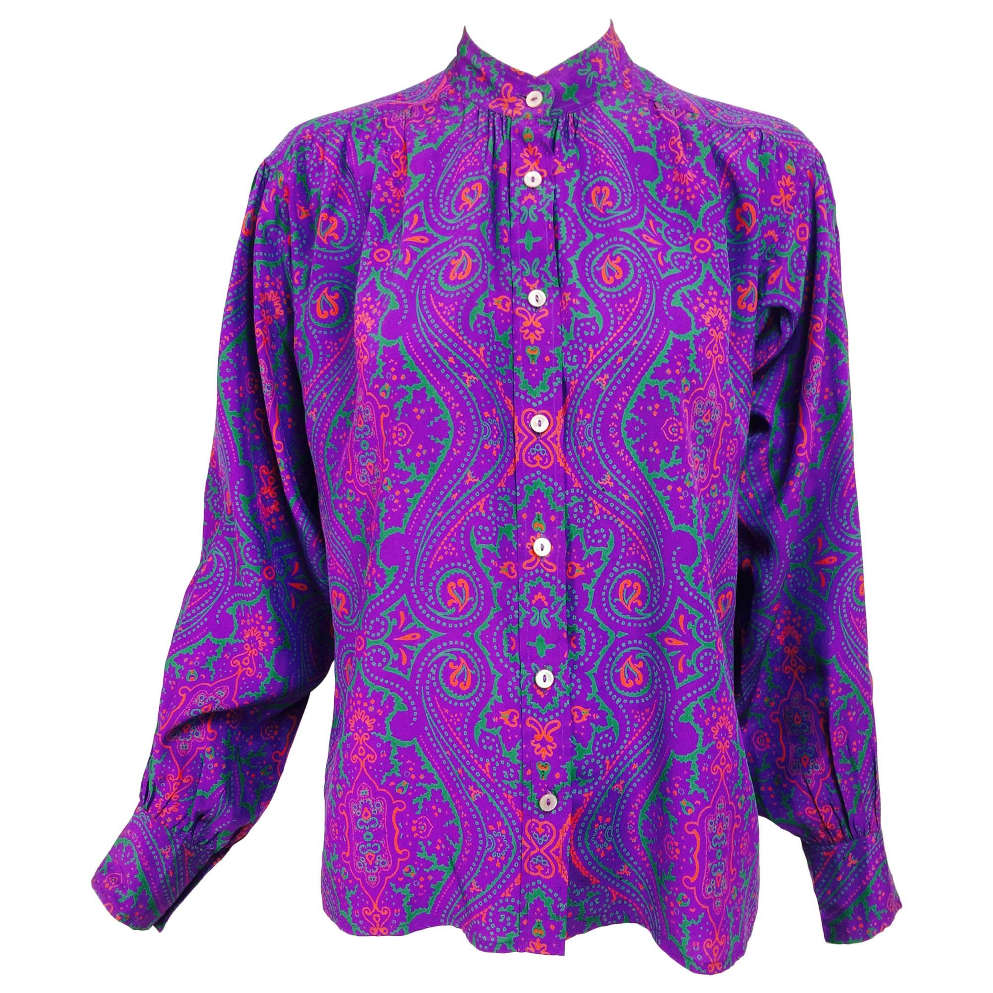 Yves Saint Laurent Moorish print silk blouse 1970s  38