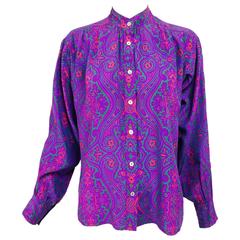 Yves Saint Laurent Moorish print silk blouse 1970s  38