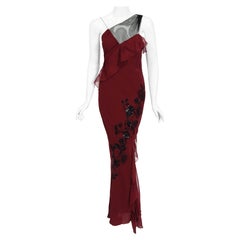 Vintage 2006 Christian Dior by John Galliano Beaded Burgundy Silk Bias-Cut Gown