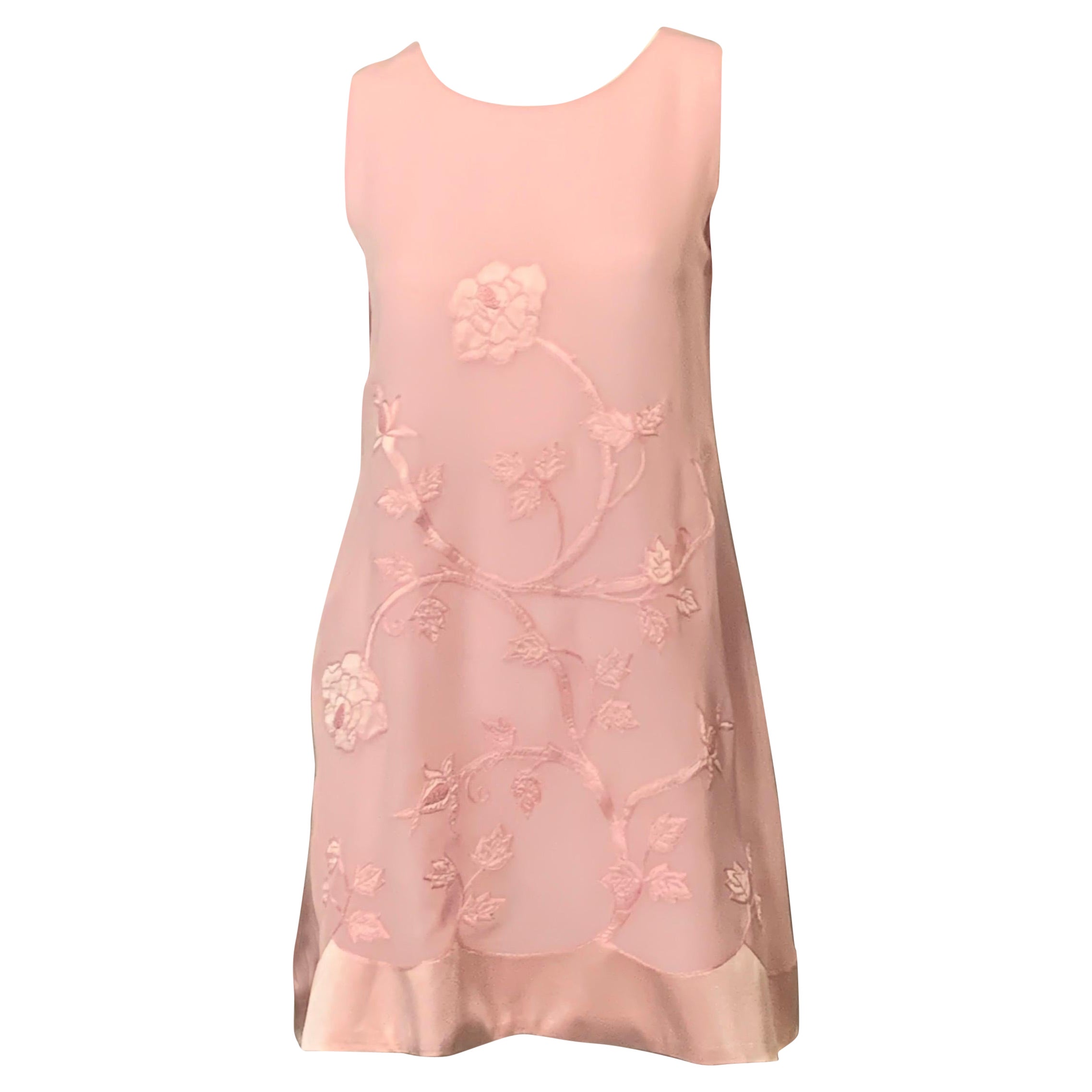 Alberta Ferretti Pink Silk Chiffon Floral Lingerie Dress Appliqued Satin Flowers For Sale