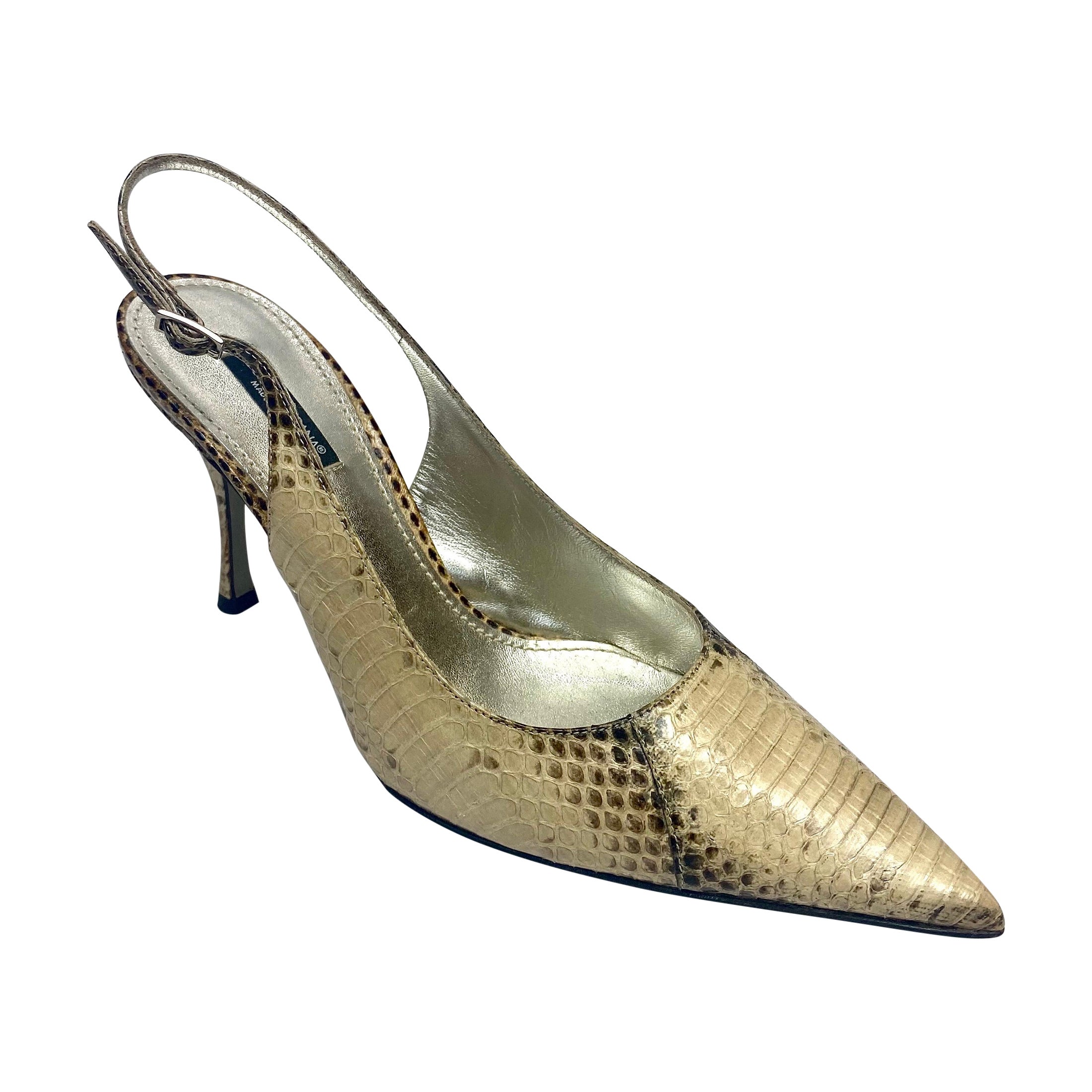 Dolce & Gabbana Beige Snake Slingback Heels Size 38 For Sale