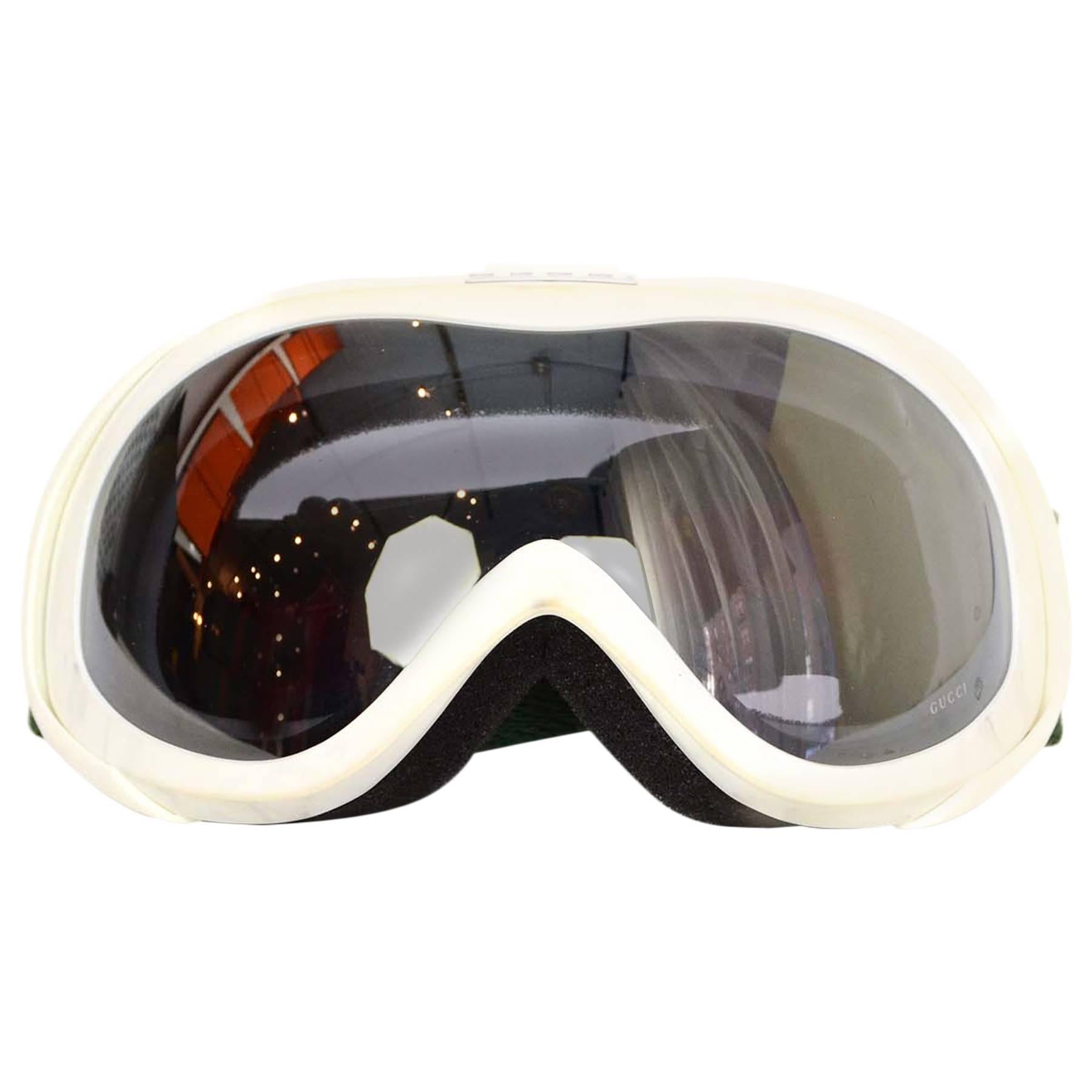 Gucci White Frame Ski Goggles w/ Green & Red Band rt. $431