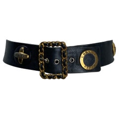 Vintage Chanel black leather belt 