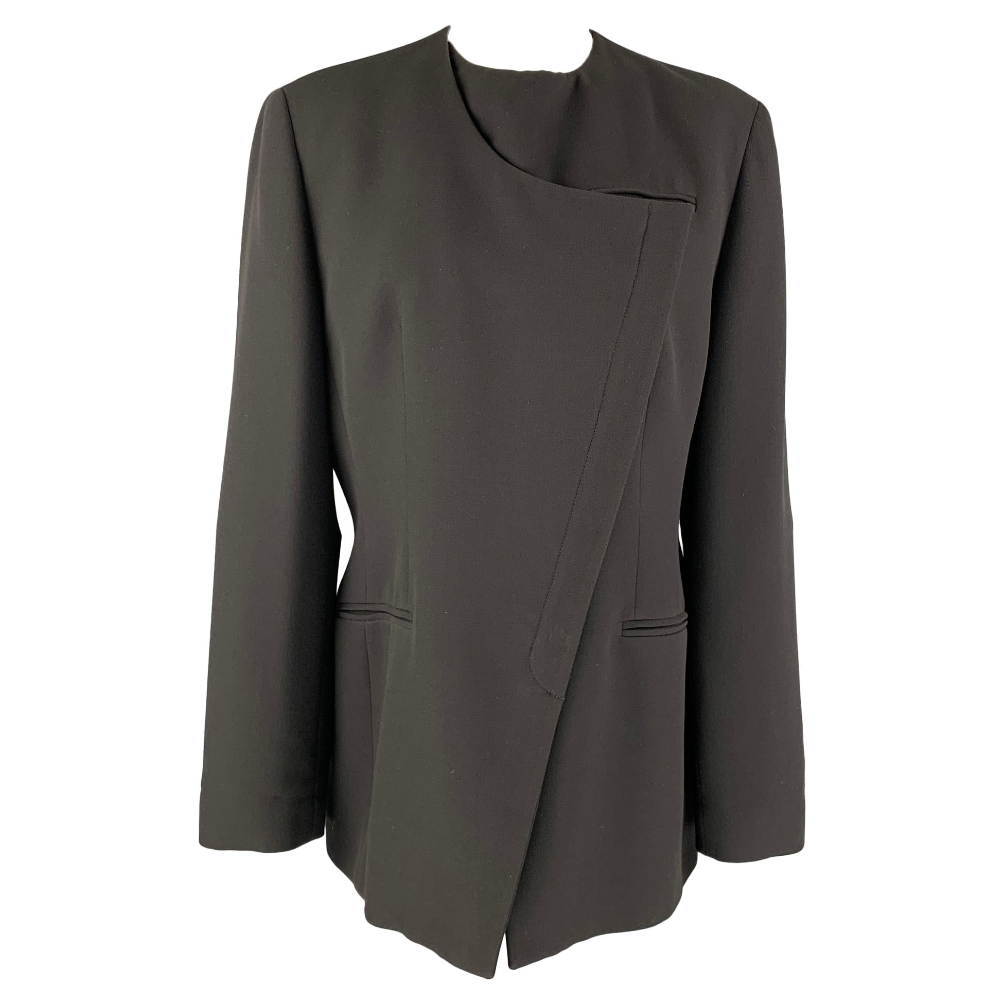GIORGIO ARMANI Size 10 Black Wool Solid Asymmetrical Jacket Blazer