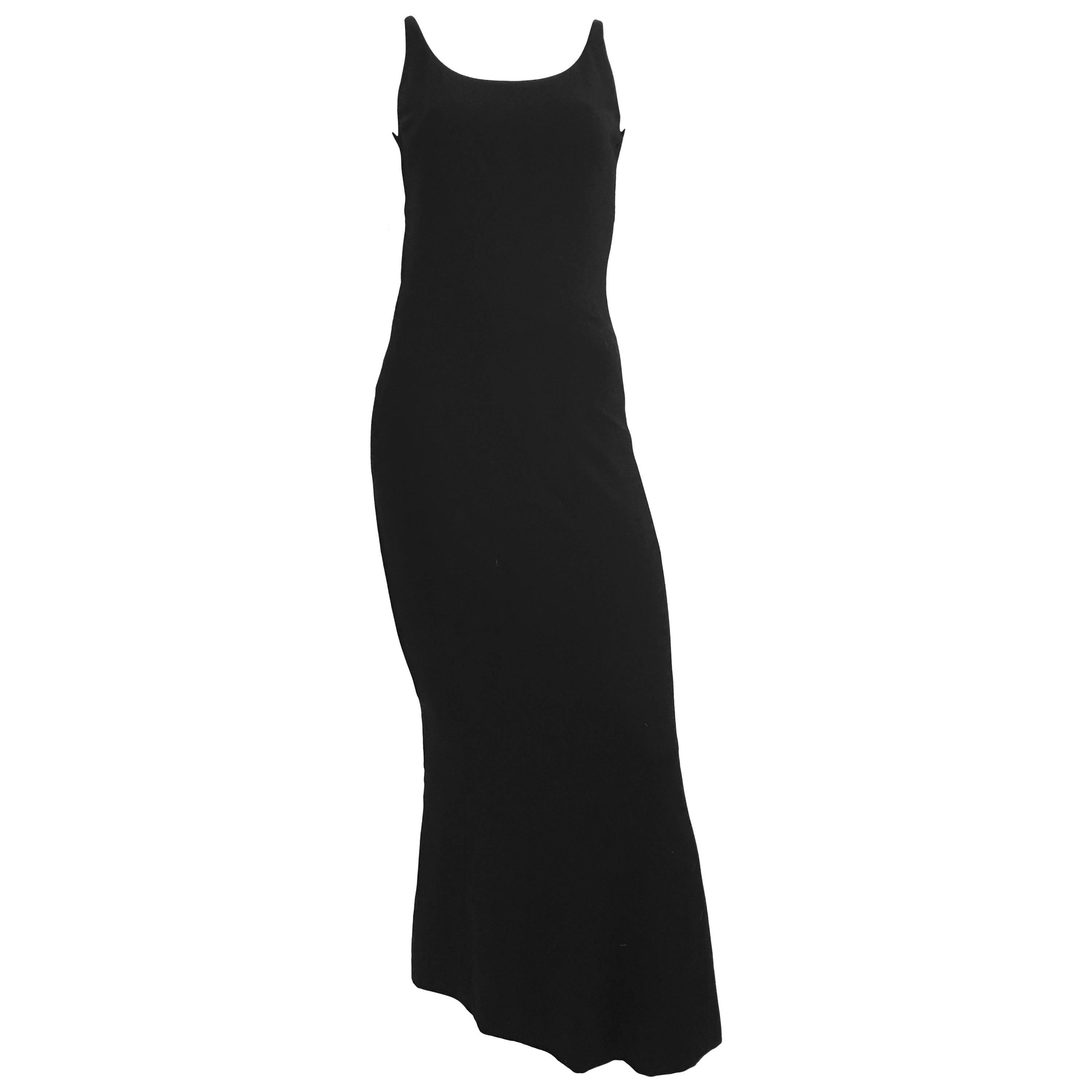 Chanel Maxi Black Wool Sleeveless Dress Size 6  For Sale