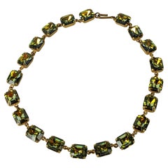 Retro French Green Aurora Stone Necklace