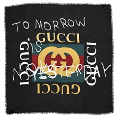Gucci Black Modal Silk Coco Capitan Logo Scarf