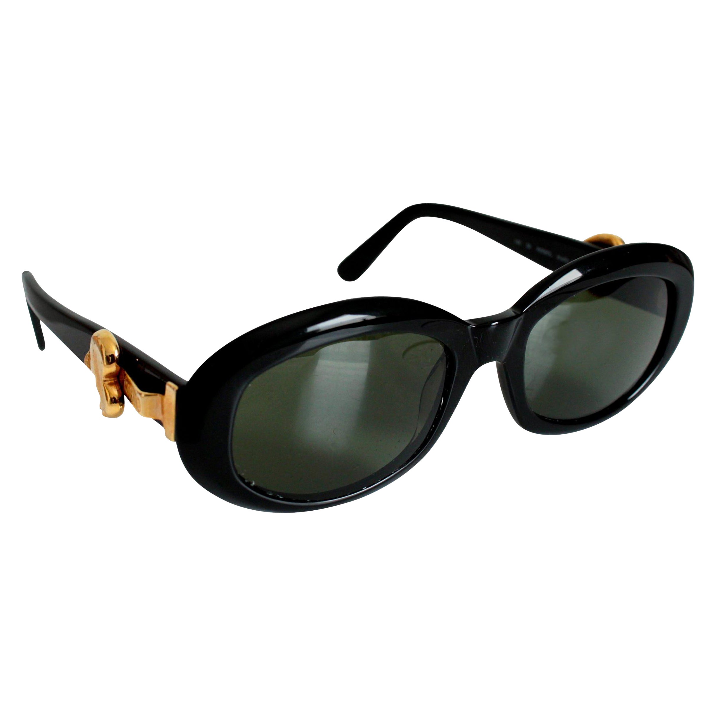 Moschino Sunglasses by Persol Ratti Black Resin Gold Heart Ladies 1985  For Sale