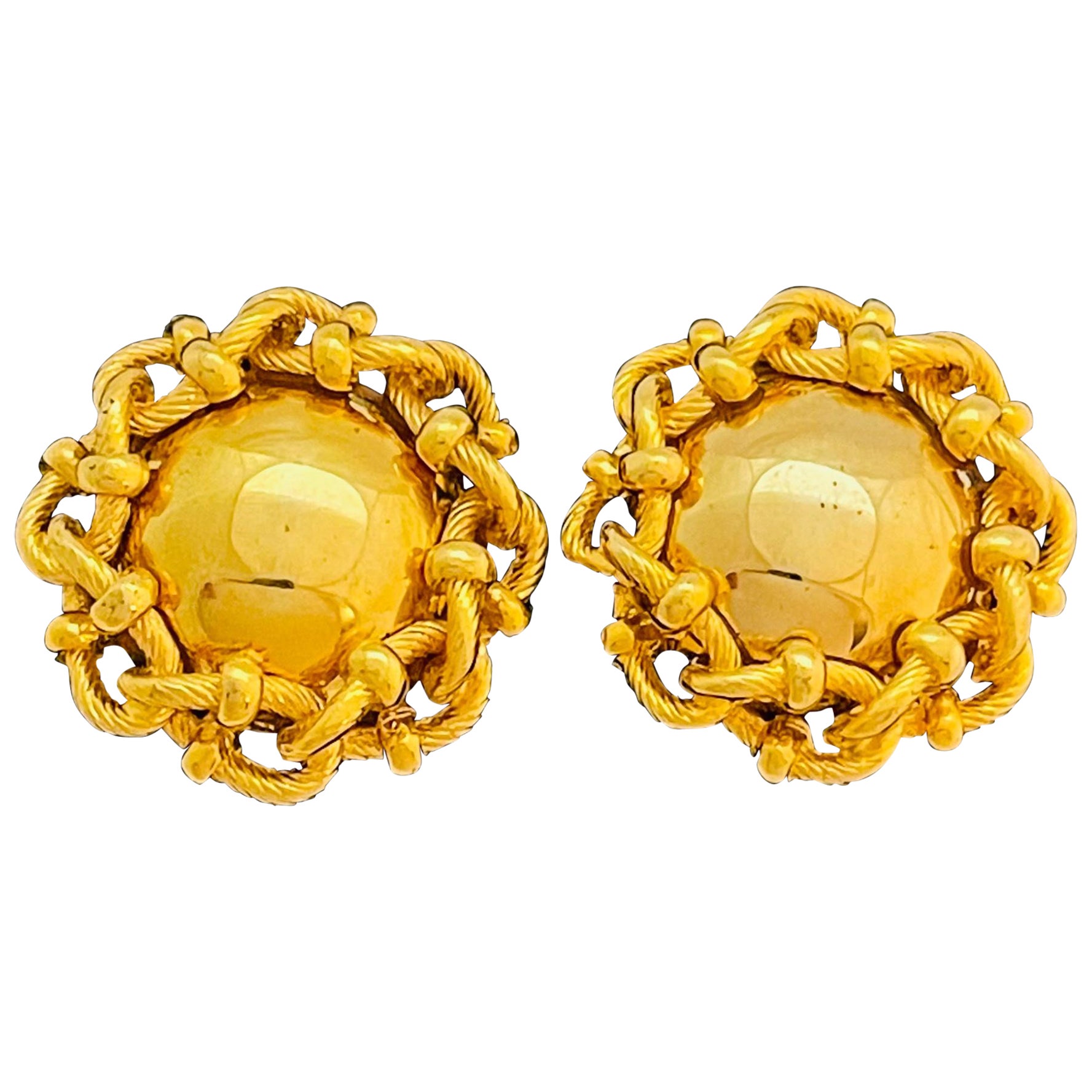 Vintage GIVENCHY riesige glänzende Goldkette Designer Laufsteg Clip-On-Ohrringe im Angebot