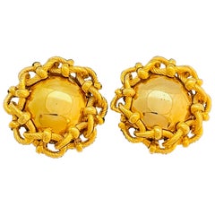 Vintage GIVENCHY riesige glänzende Goldkette Designer Laufsteg Clip-On-Ohrringe