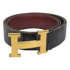 Hermès Reversible H Logo Belt Kit Black Burgundy Gold 854989