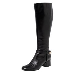 Gucci Black Leather Chain GG Knee Length Boots Size 37