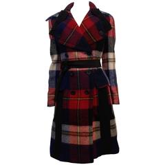 Prada Red and Blue Plaid Coat with Grosgrain Bows