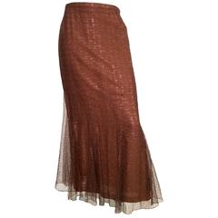 Chanel 1999 Bronze Long Lace Fluted Evening Skirt Size 8 / 42.