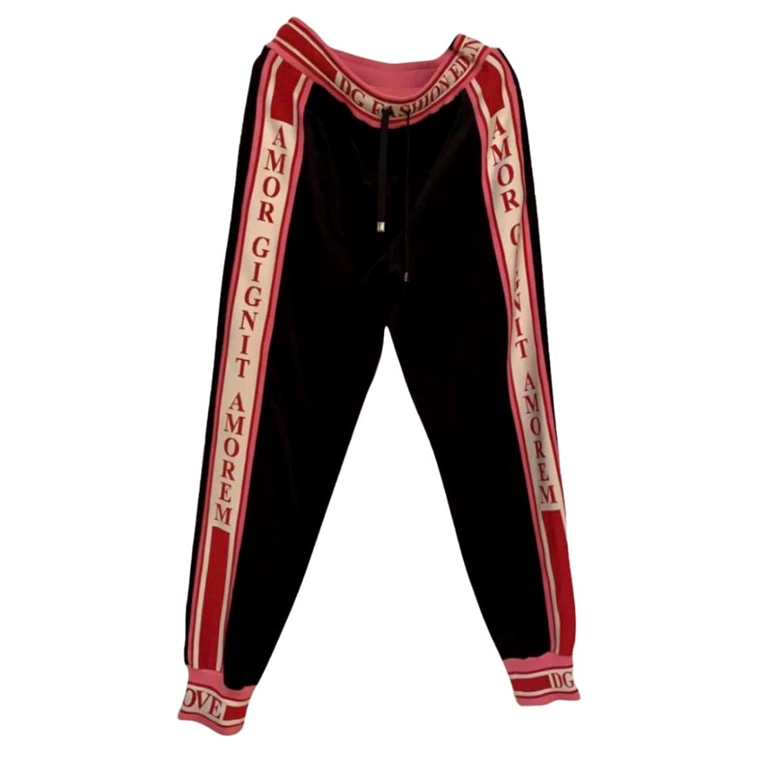 Dolce & Gabbana DG amore black with pink/ red stripes trousers tracksuit pants