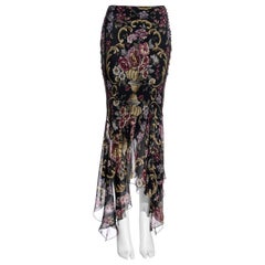 John Galliano floral silk chiffon bias-cut handkerchief hem skirt, fw 2004