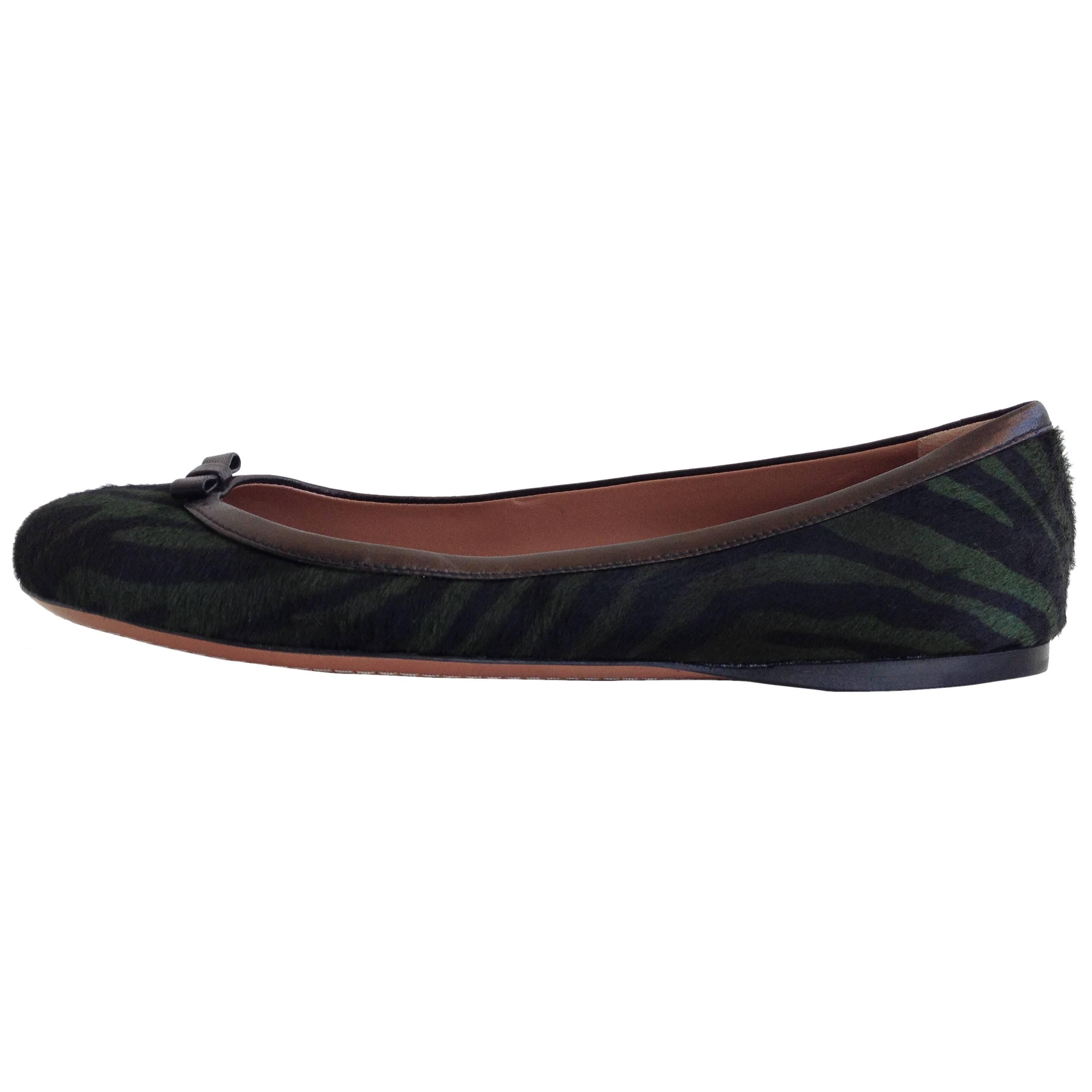 Alaia Forest Green and Black Zebra Hair Pumps