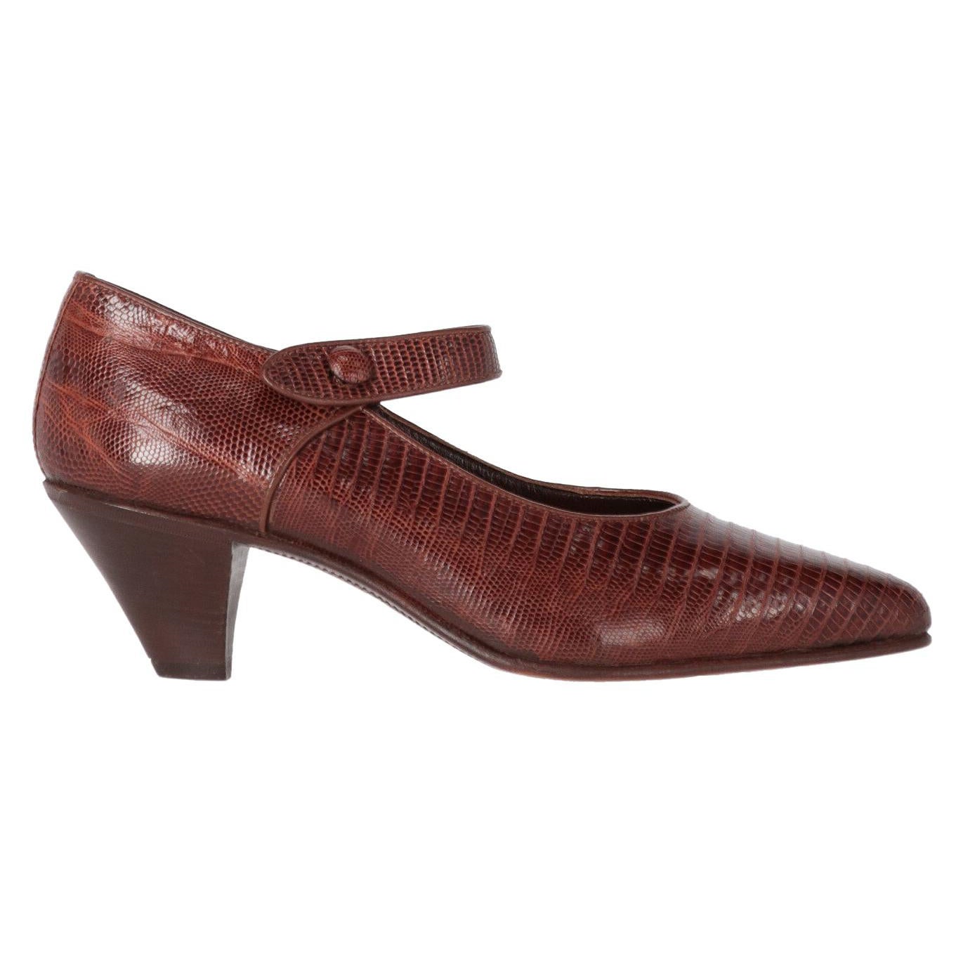 Chaussures William Vintage marron en peau de lézard Tejus (années 1990)