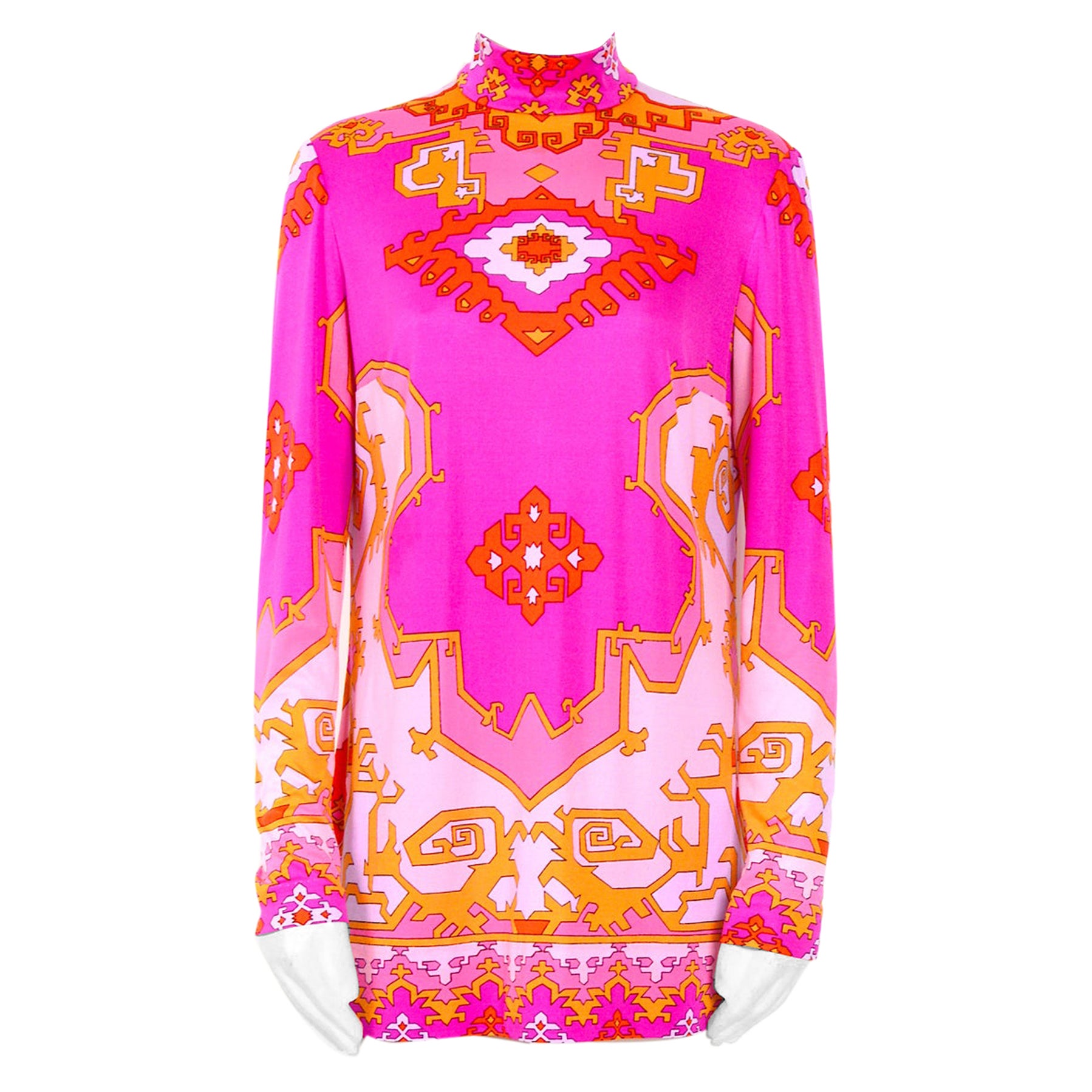 Leonard Paris vintage 1960s silk jersey pink graphic printed mini dress or tunic