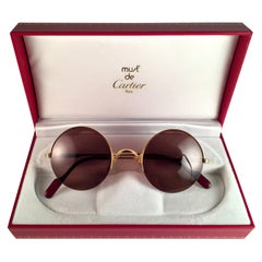 New Cartier Mayfair Round Half Frame Gold 47mm Brown Lens France Sunglasses