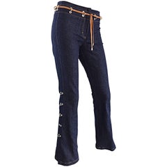 NWT 2000s Escada Dark Indigo Boot Cut Grommet High Waisted Jeans / Pants
