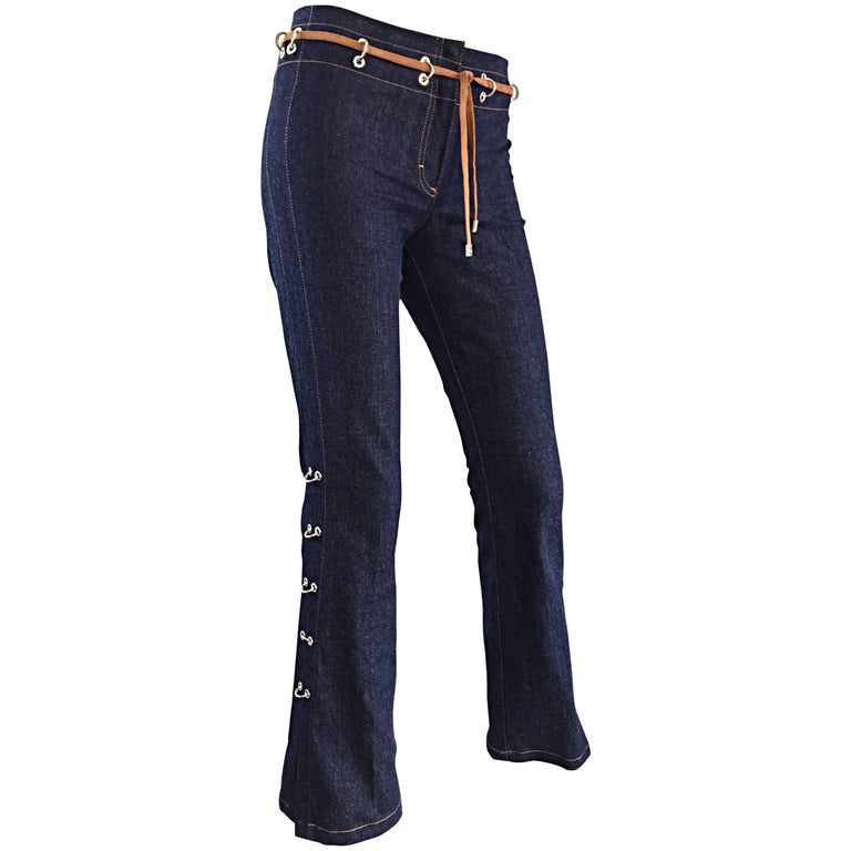 NWT 2000s Escada Dark Indigo Boot Cut Grommet High Waisted Jeans / Pants  For Sale at 1stDibs | dark blue high waisted jeans