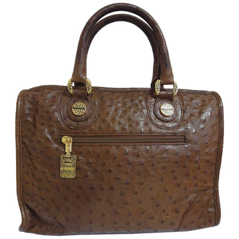 Vintage Borbonese by Red wall, genuine brown ostrich leather bag. Unisex at  1stDibs