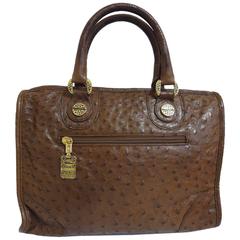 Used Borbonese by Red wall, genuine brown ostrich leather bag. Unisex