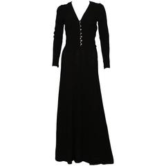 1970s Ossie Clark Black Moss Crepe Maxi Dress 4