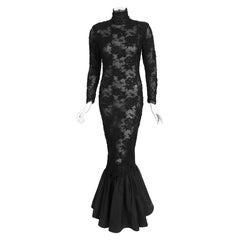 Vintage 1987 Calvin Klein Documented Sheer Black Lace Hourglass Mermaid Gown