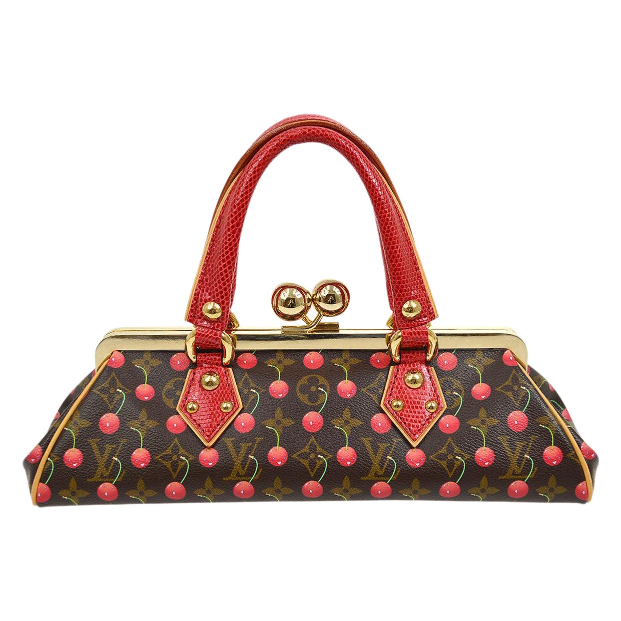 LOUIS VUITTON Cherry Red Monogram Canvas Lizard Exotic Gold Top Handle Bag  at 1stDibs  louis vuitton cherry bag red handles, louis vuitton cherry purse  red handle, lv cherry bag