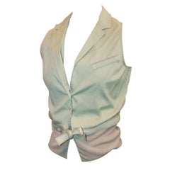 Brunello Cucinelli Blusa de Lino Verde Pastel y Beige - S