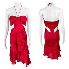 Tom Ford for Yves Saint Laurent  F/W 2003 Runway Ruffled Cutout Bra Red Dress 