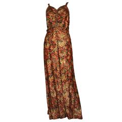 1930s Colourful Silk and Floral Lame Gown