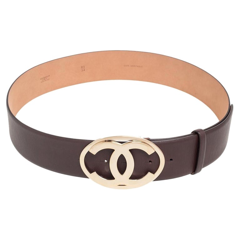 Chanel Brown Leather CC Belt 85 CM at 1stDibs