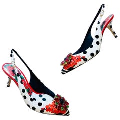 Dolce & Gabbana White Polkadot
Red Geranium printed Taormina heels shoes 