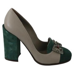 Dolce & Gabbana - Escarpins AMORE à talons en cuir gris et vert 